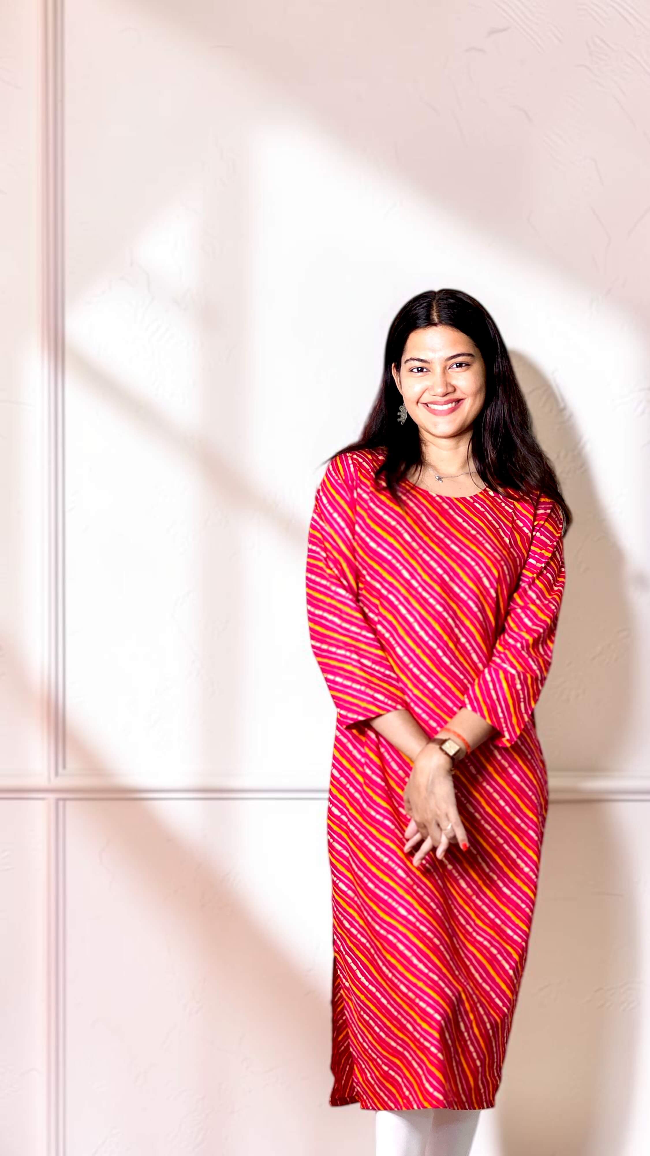 Zareva – Ruby Pink Diagonal Stripe Cotton Straight Kurta - Image 2