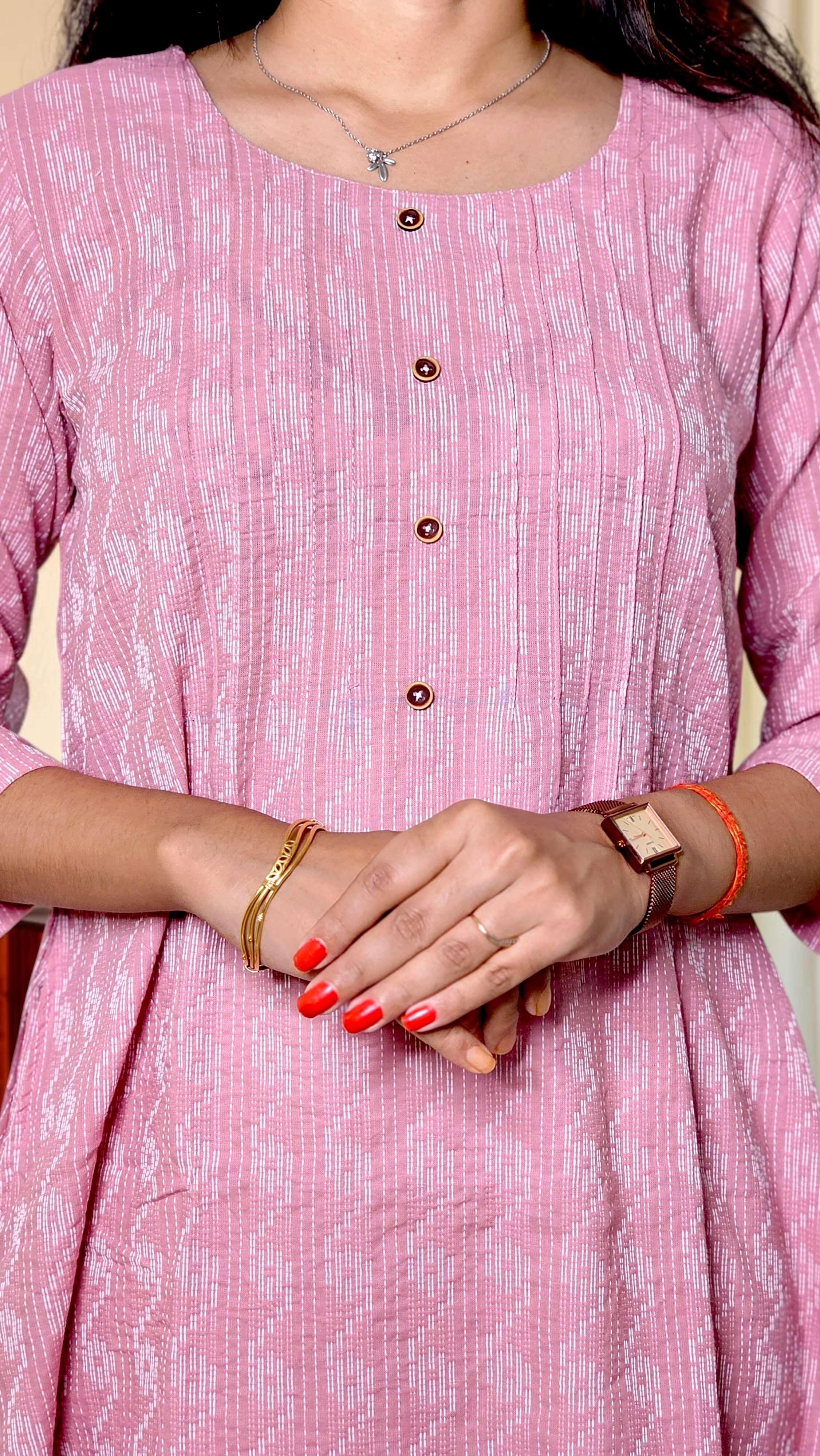 Nayra – Pink Katha Cotton A-Line Kurta - Image 6