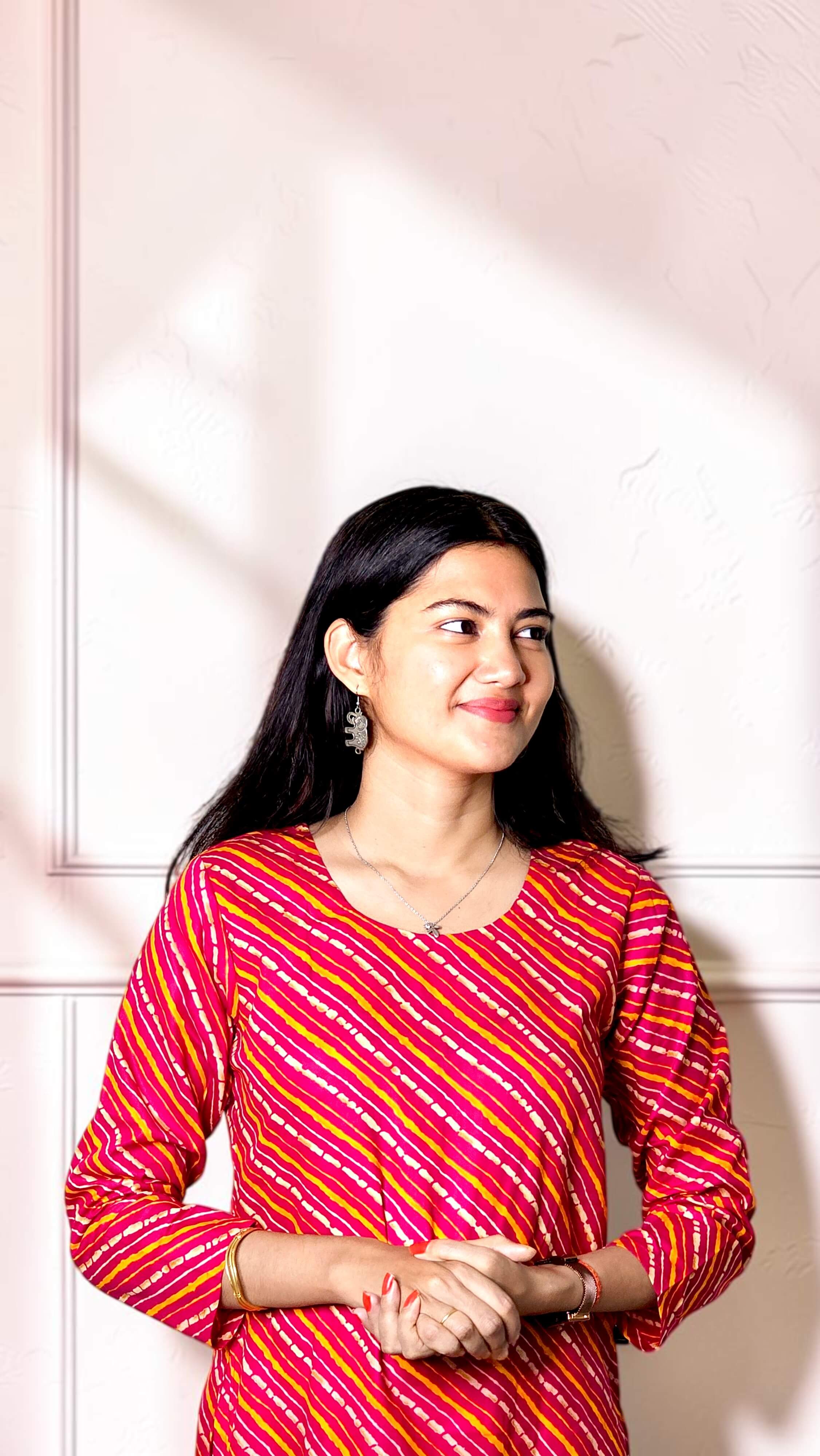 Zareva – Ruby Pink Diagonal Stripe Cotton Straight Kurta - Image 6